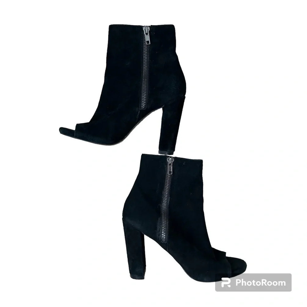 Steve Madden Mannzo Suede High Heel Open Toe Black Bootie Size 6